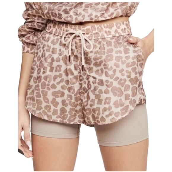 New Good American active desert leopart two layer running shorts brown size 1/S - Picture 1 of 11